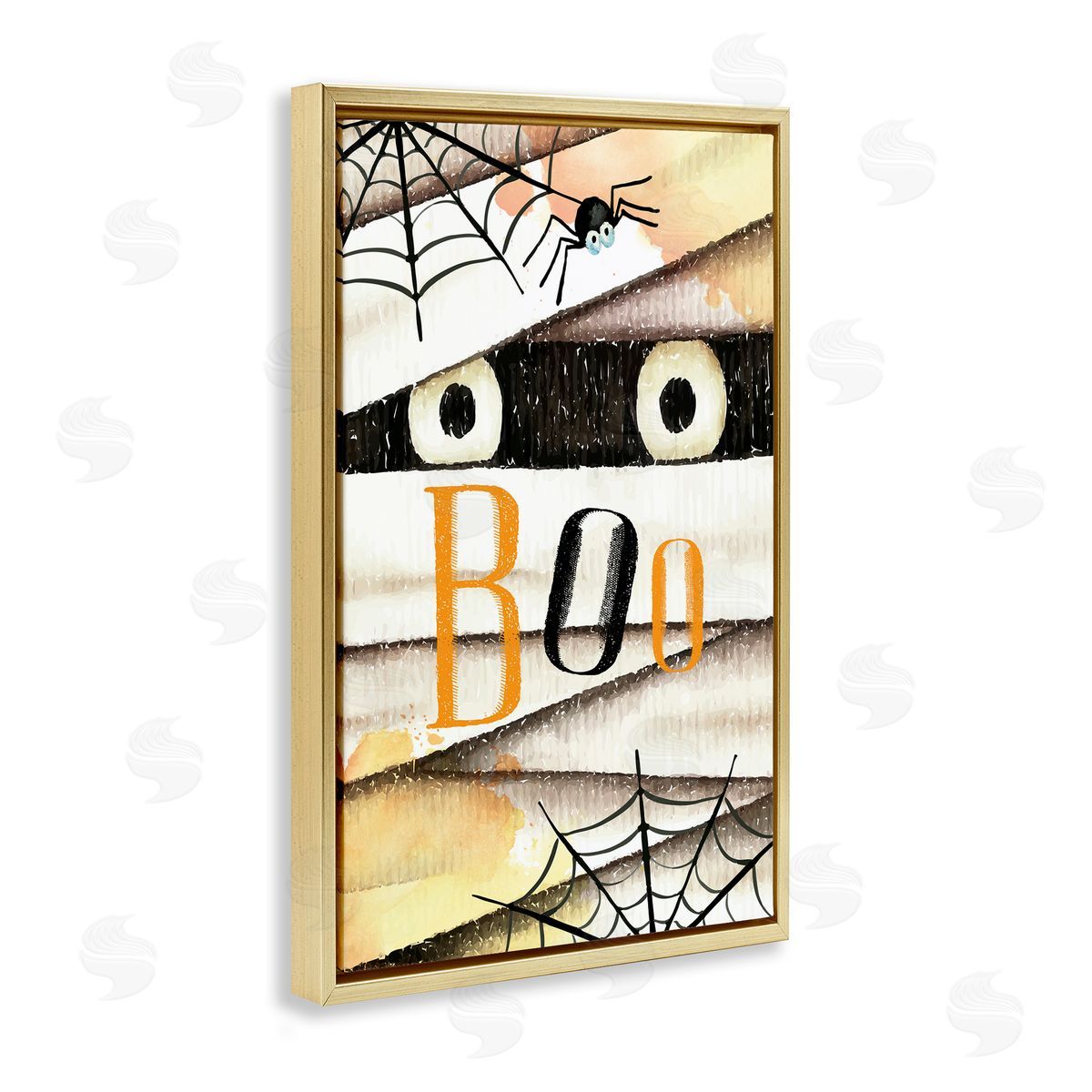 Spooky Peeking Eyes Gold Floating Frame Canvas Wall Art, Home Decor by Nicole DeCamp