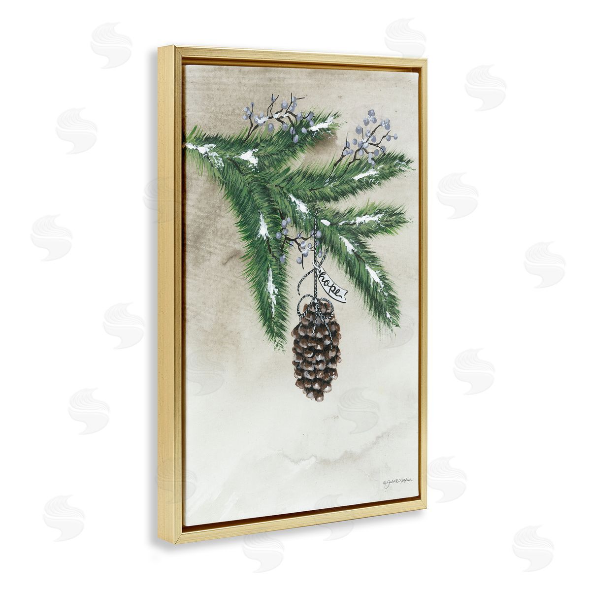 Dangling Rustic Pine Cone Gold Floating Frame Canvas Wall Art, Home Decor by Julie Norkus