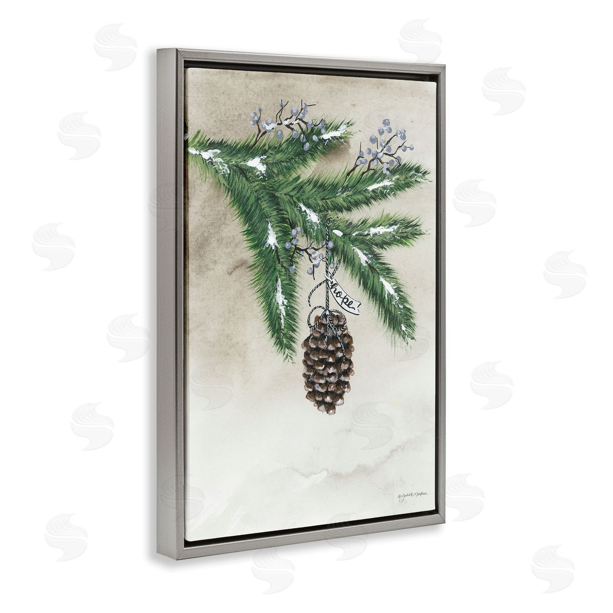 Dangling Rustic Pine Cone Grey Floating Frame Canvas Wall Art, Home Decor by Julie Norkus
