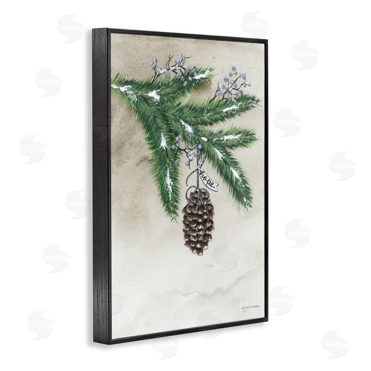 Dangling Rustic Pine Cone Black Frame Print Wall Art, Home Decor by Julie Norkus