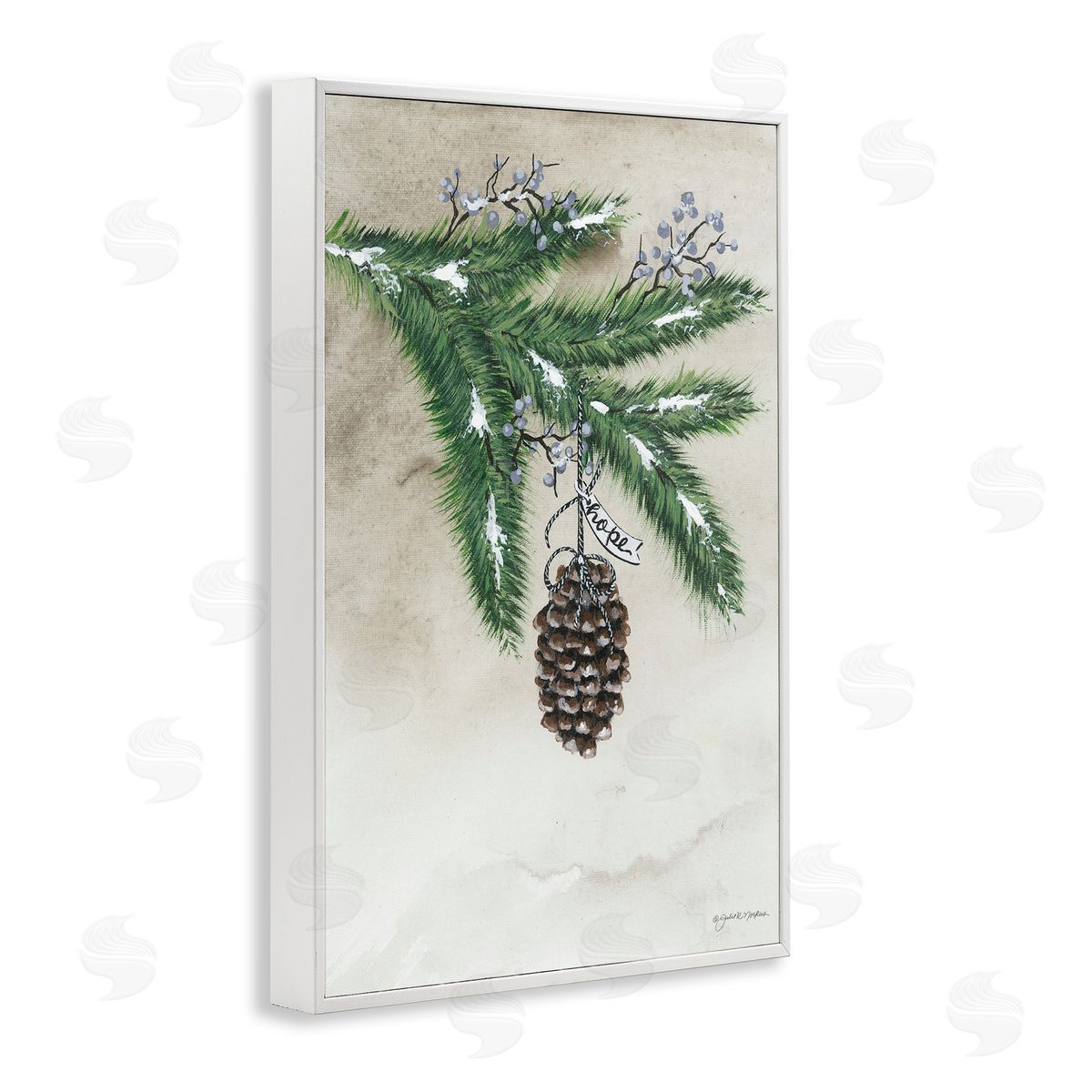 Dangling Rustic Pine Cone White Frame Print Wall Art, Home Decor by Julie Norkus