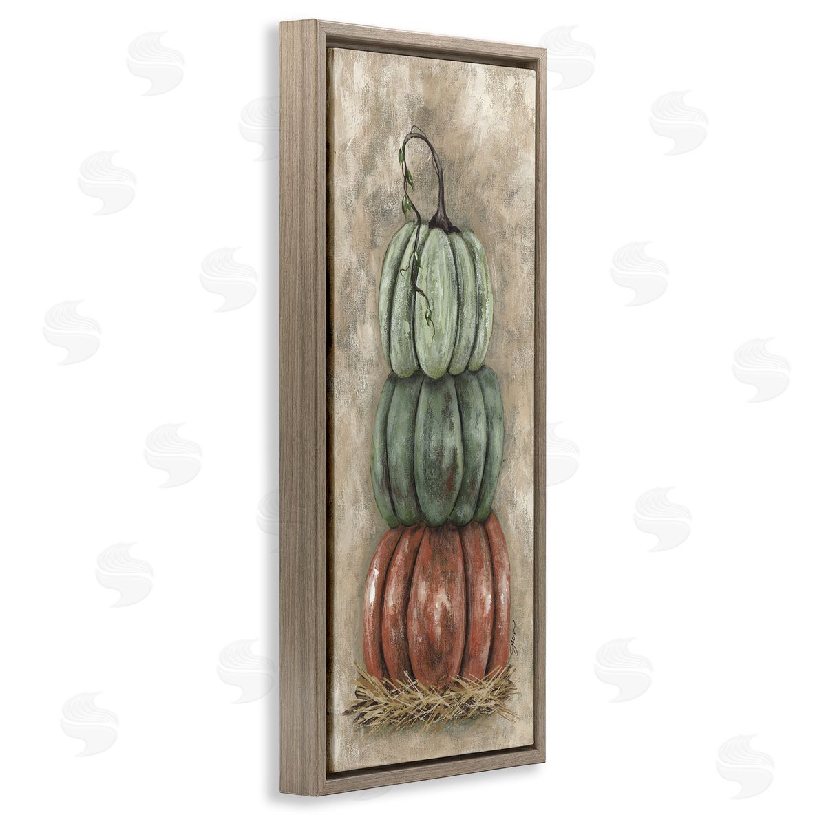 Stacked Rustic Pumpkins Brown Floating Frame Canvas Wall Art, Home Decor by Julie Norkus