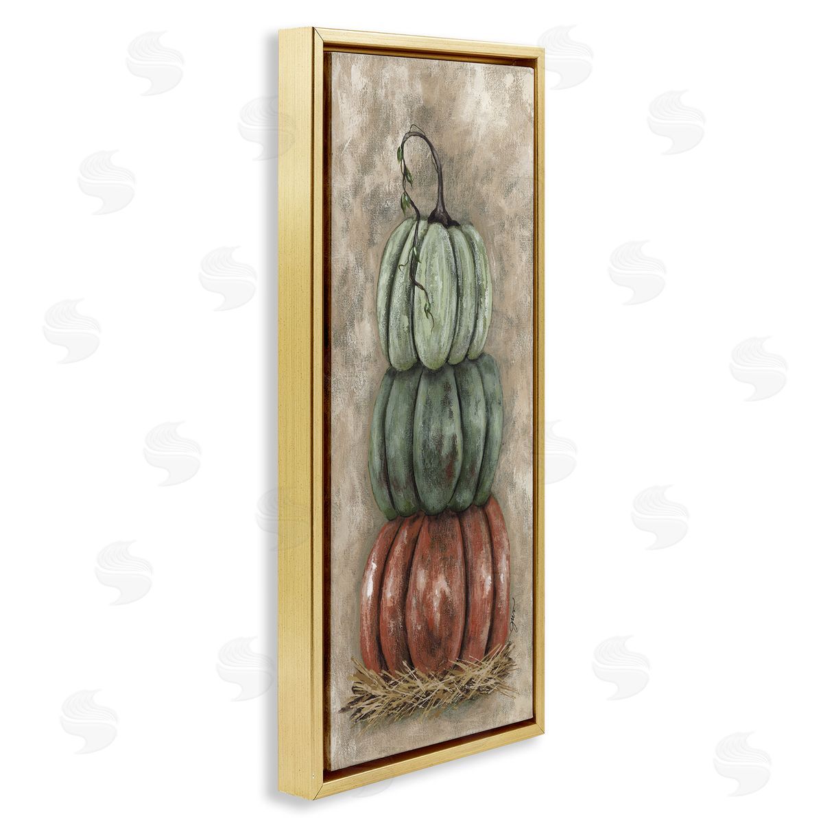 Stacked Rustic Pumpkins Gold Floating Frame Canvas Wall Art, Home Decor by Julie Norkus
