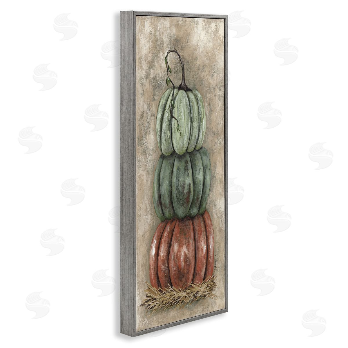 Stacked Rustic Pumpkins Grey Frame Print Wall Art, Home Decor by Julie Norkus