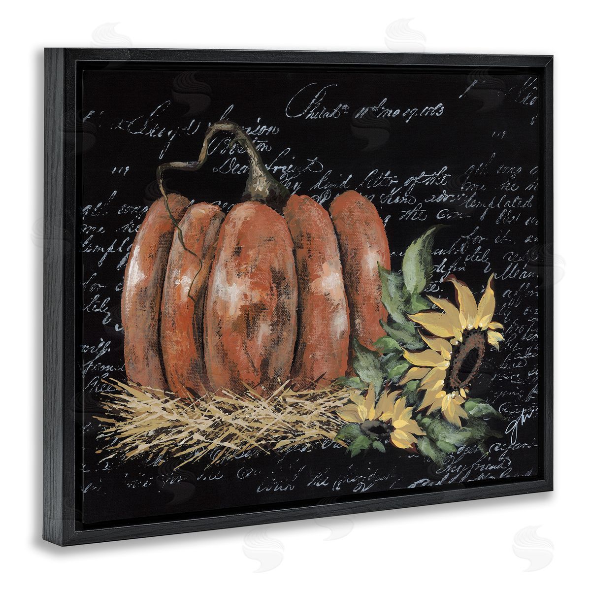 Autumn Country Pumpkin Black Floating Frame Canvas Wall Art, Home Decor by Julie Norkus
