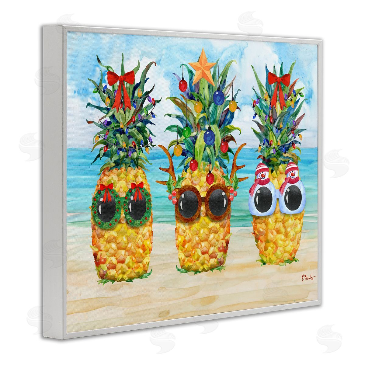 Christmas Cool Pineapples White Frame Print Wall Art, Home Decor by Paul Brent