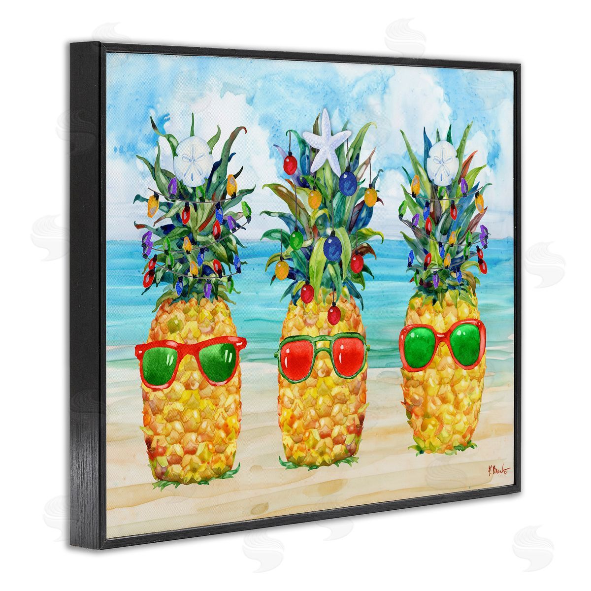 Christmas Themed Pineapples Black Frame Print Wall Art, Home Decor by Paul Brent