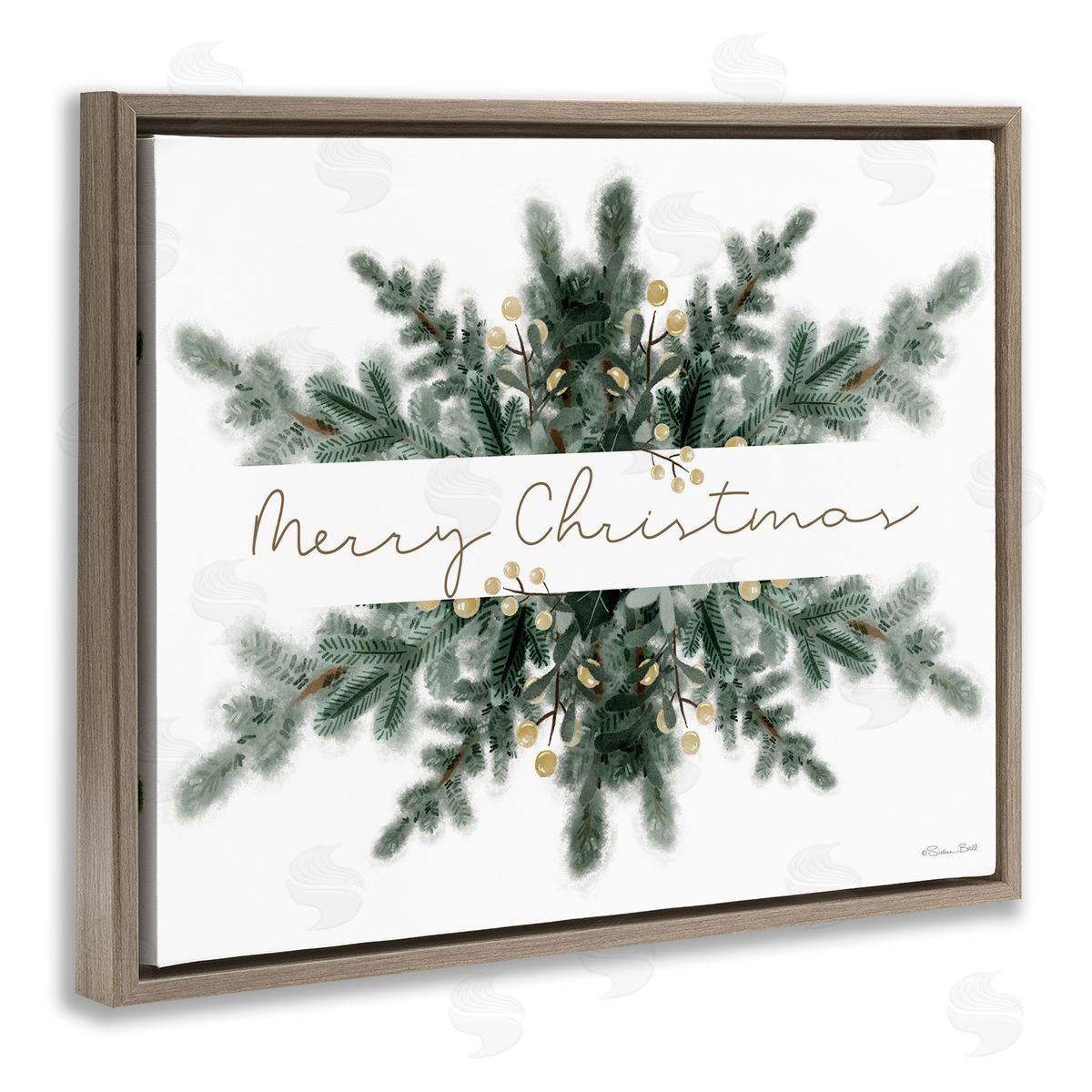Festive Fir Phrase Brown Floating Frame Canvas Wall Art, Home Decor by Susan Ball