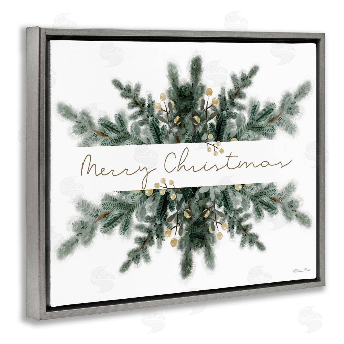 Festive Fir Phrase Grey Floating Frame Canvas Wall Art, Home Decor by Susan Ball