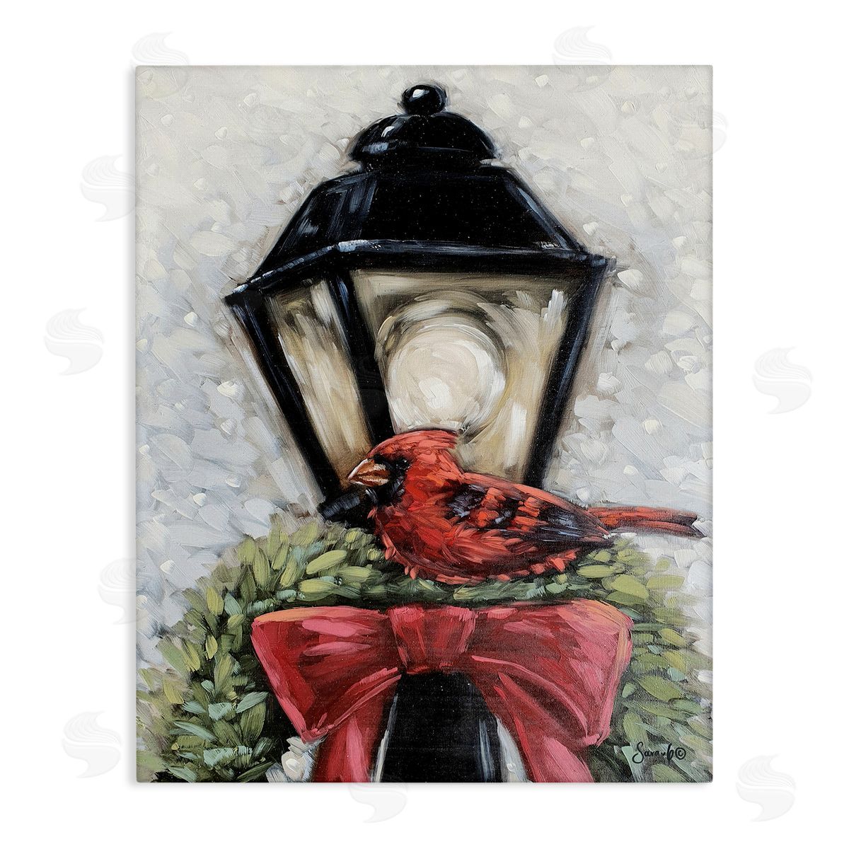 Cardinal and Holiday Lamp Canvas Wall Art, Home Decor by Sara G. Designs