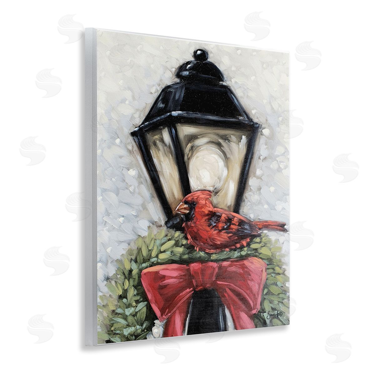 Cardinal and Holiday Lamp Wood Plaque Wall Art, Home Decor by Sara G. Designs