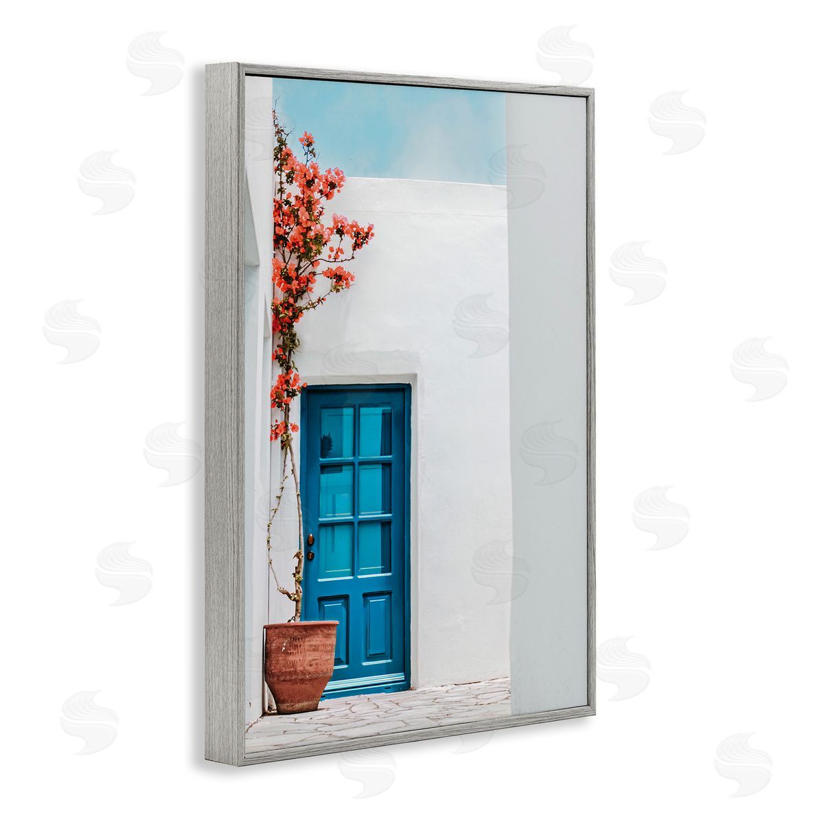 Blue Villa Door Grey Frame Print Wall Art, Home Decor by Erin Marie