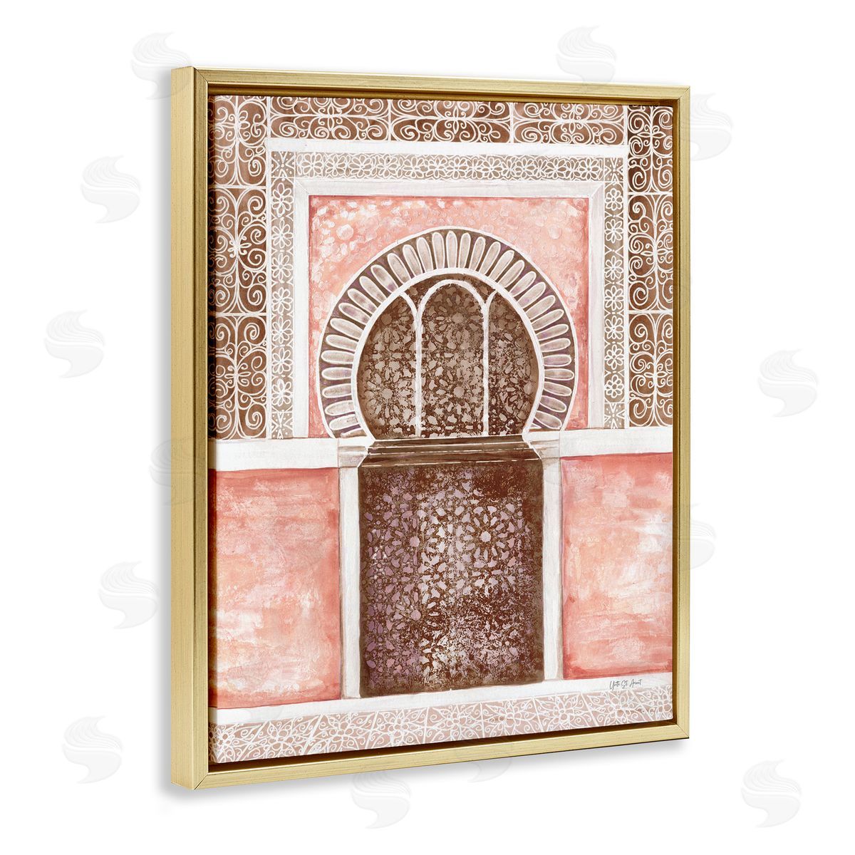 Moroccan Tiled Alcove Gold Floating Frame Canvas Wall Art, Home Decor by Yvette St. Amant