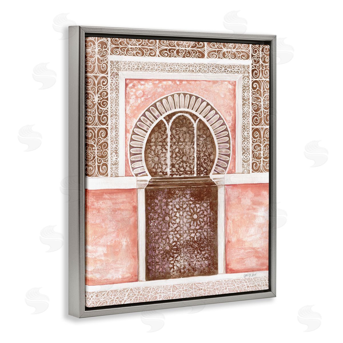 Moroccan Tiled Alcove Grey Floating Frame Canvas Wall Art, Home Decor by Yvette St. Amant