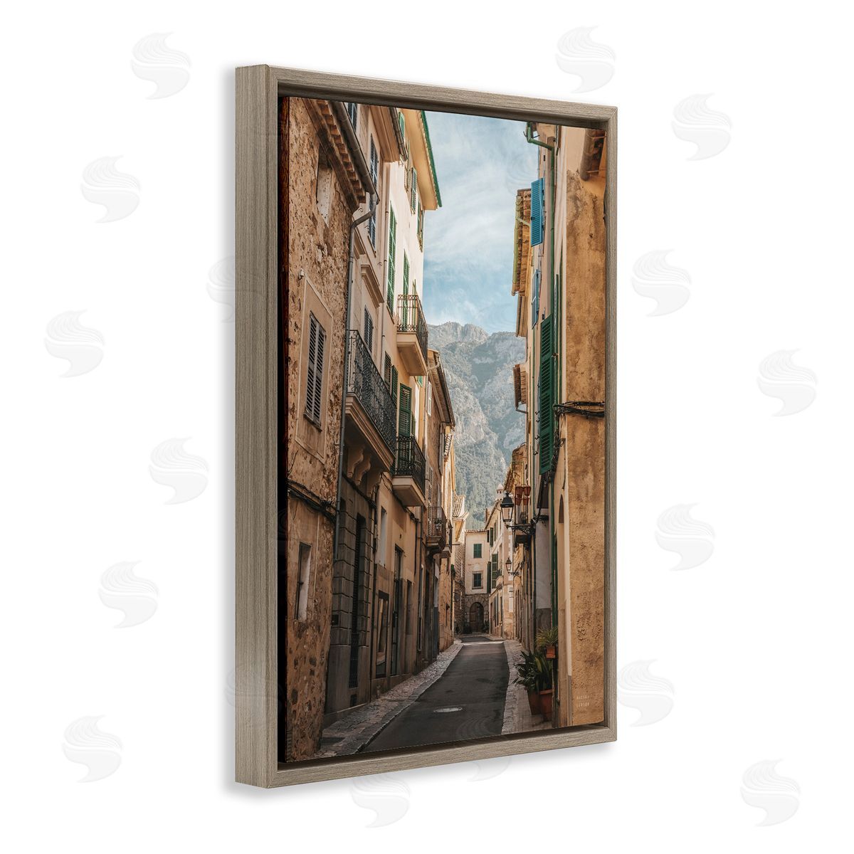 Spanish Town Street Brown Floating Frame Canvas Wall Art, Home Decor by Nathan Larson