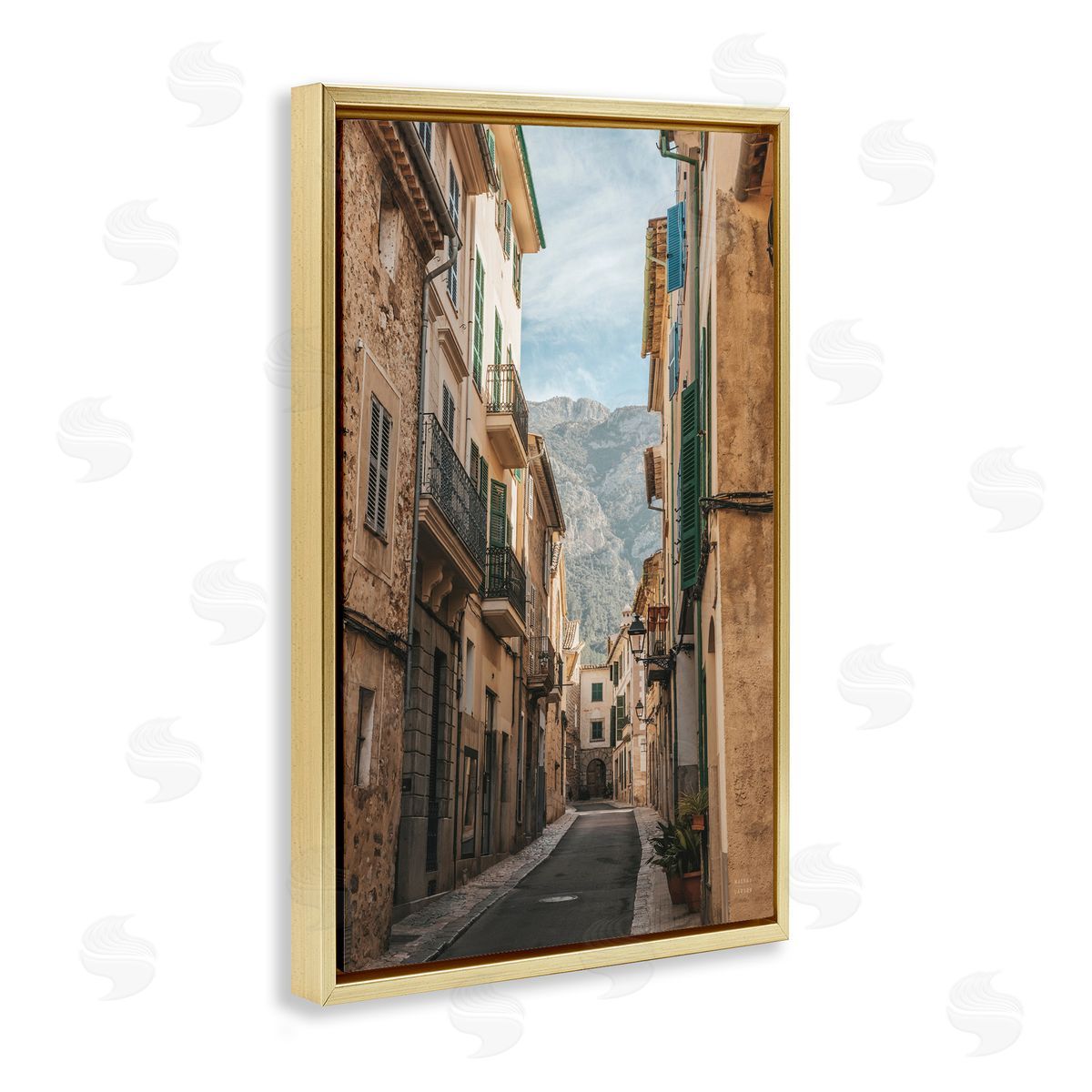 Spanish Town Street Gold Floating Frame Canvas Wall Art, Home Decor by Nathan Larson