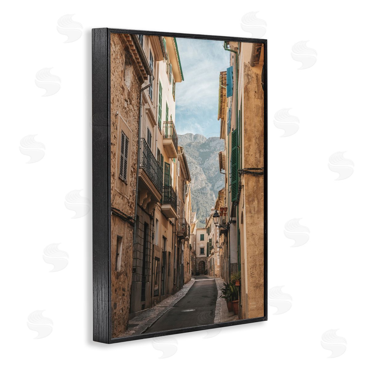 Spanish Town Street Black Frame Print Wall Art, Home Decor by Nathan Larson