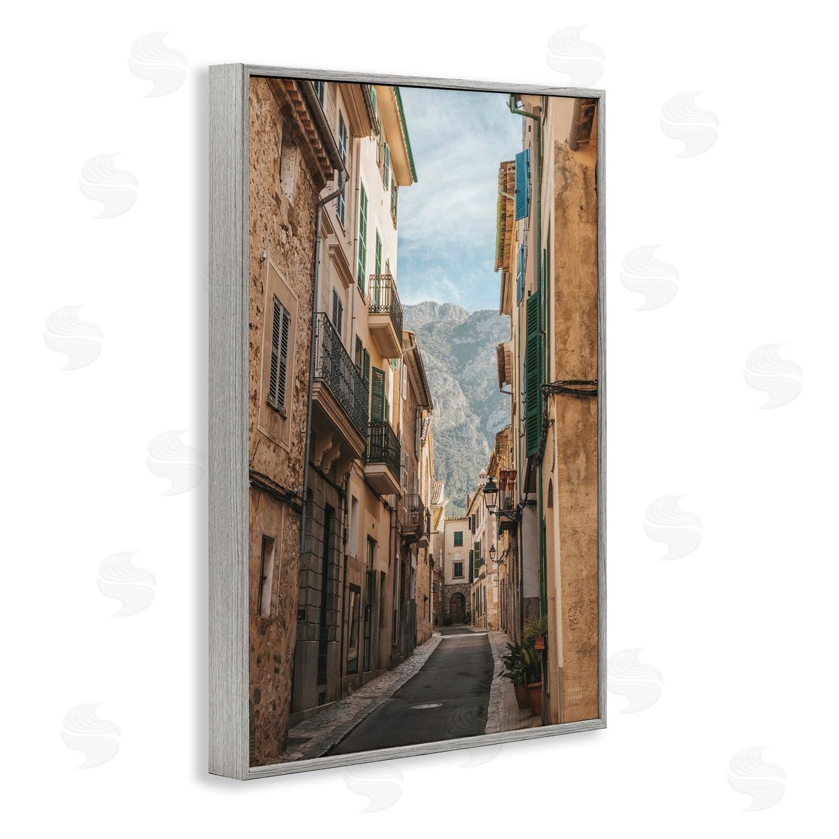 Spanish Town Street Grey Frame Print Wall Art, Home Decor by Nathan Larson