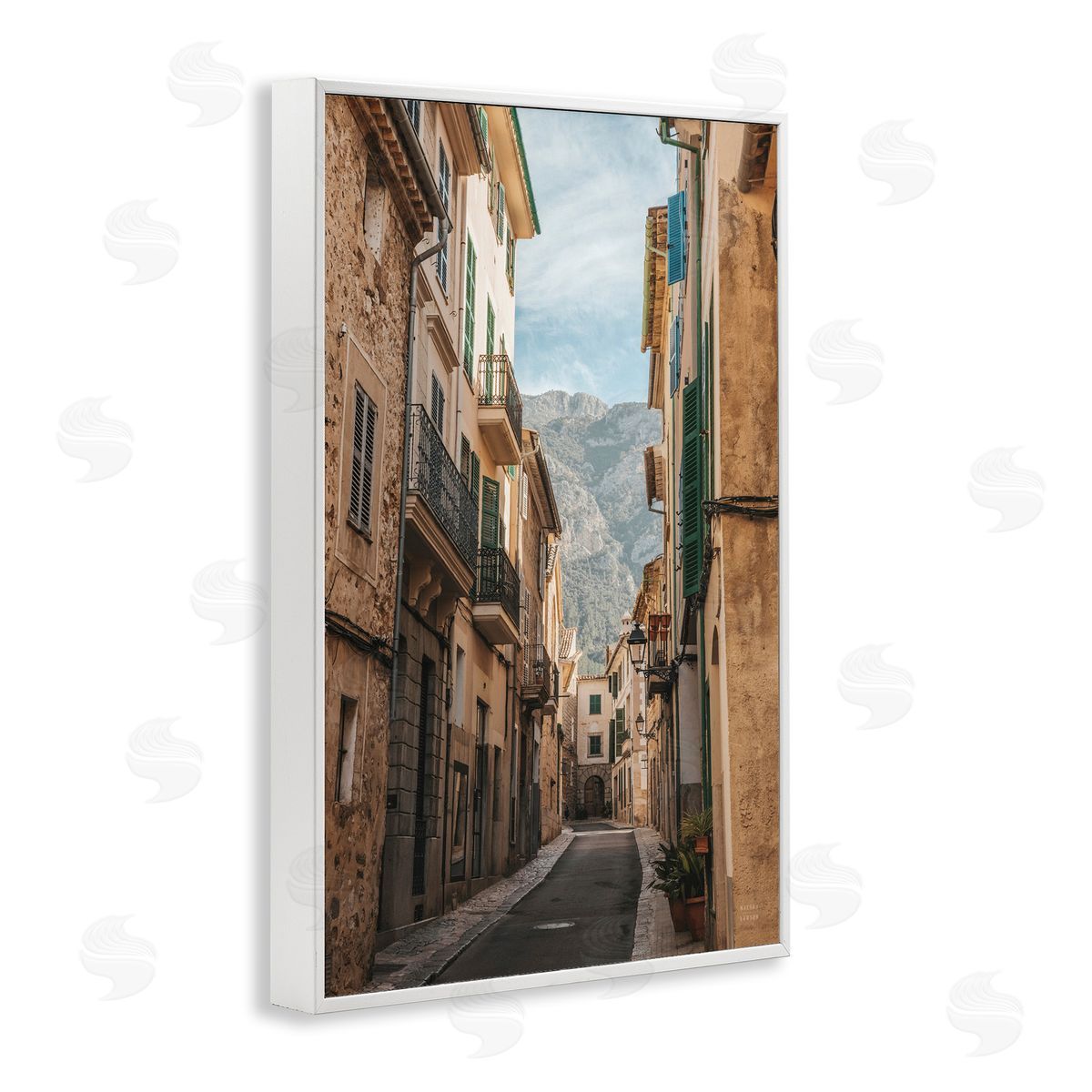 Spanish Town Street White Frame Print Wall Art, Home Decor by Nathan Larson