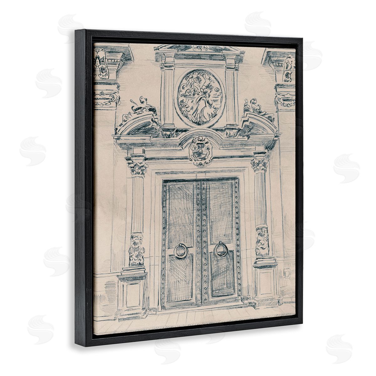 Detailed Architecture Scene Black Floating Frame Canvas Wall Art, Home Decor by June Erica Vess