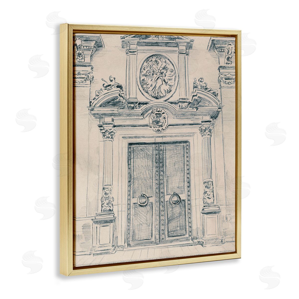 Detailed Architecture Scene Gold Floating Frame Canvas Wall Art, Home Decor by June Erica Vess