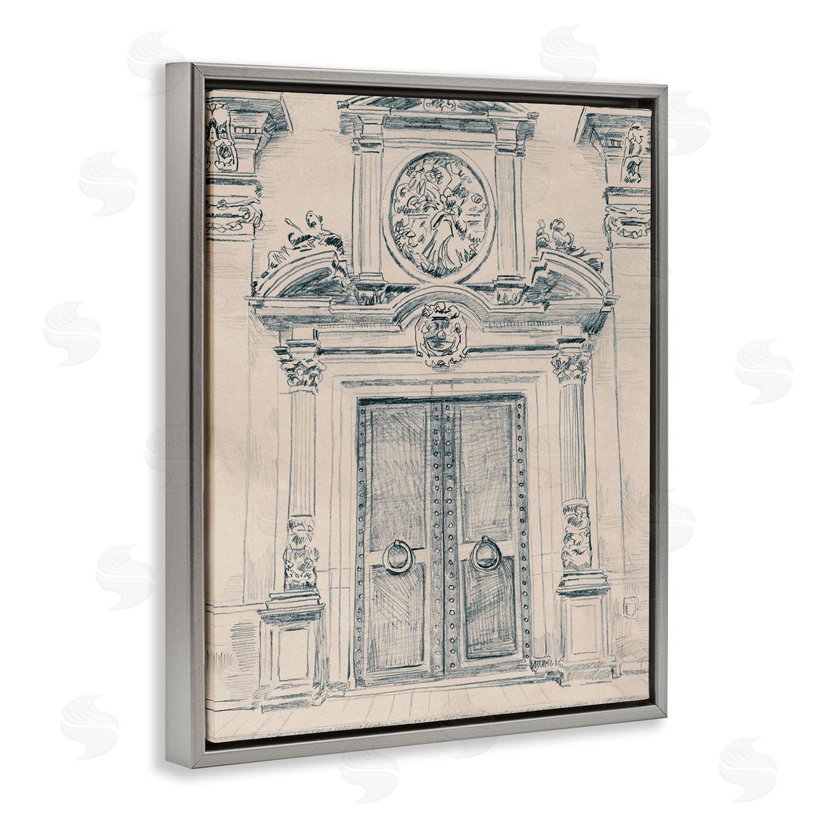 Detailed Architecture Scene Grey Floating Frame Canvas Wall Art, Home Decor by June Erica Vess