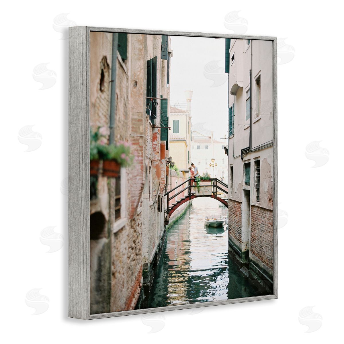 Couple on Canal Bridge Grey Frame Print Wall Art, Home Decor by Justine Milton