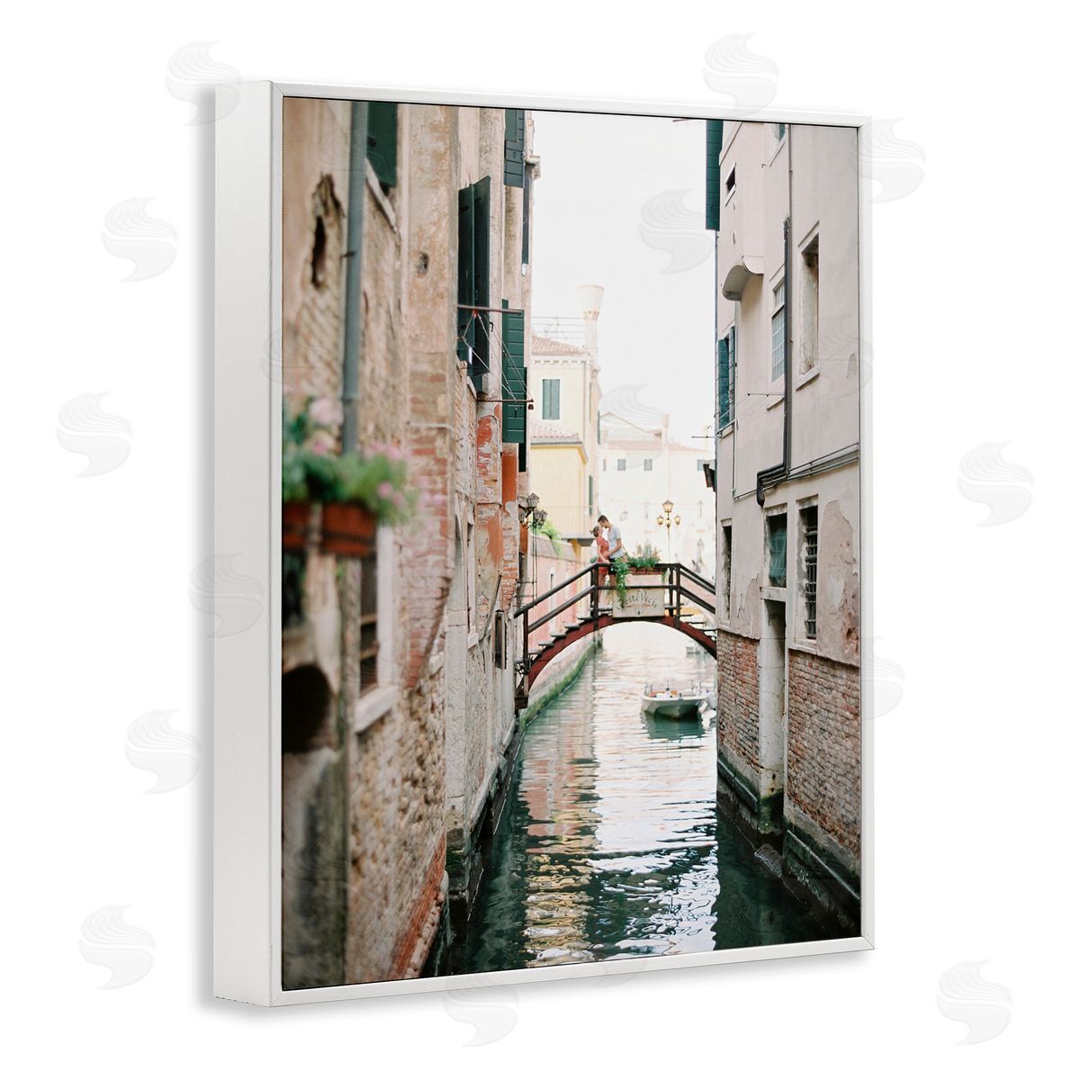 Couple on Canal Bridge White Frame Print Wall Art, Home Decor by Justine Milton