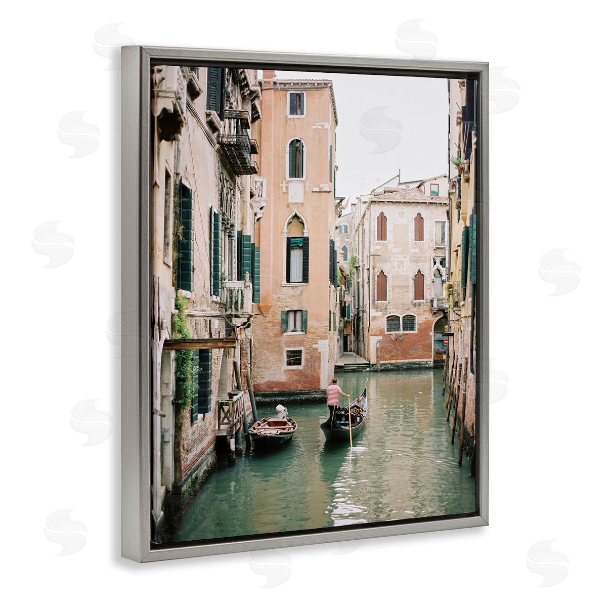 Canal Gondolas Scene Grey Floating Frame Canvas Wall Art, Home Decor by Justine Milton