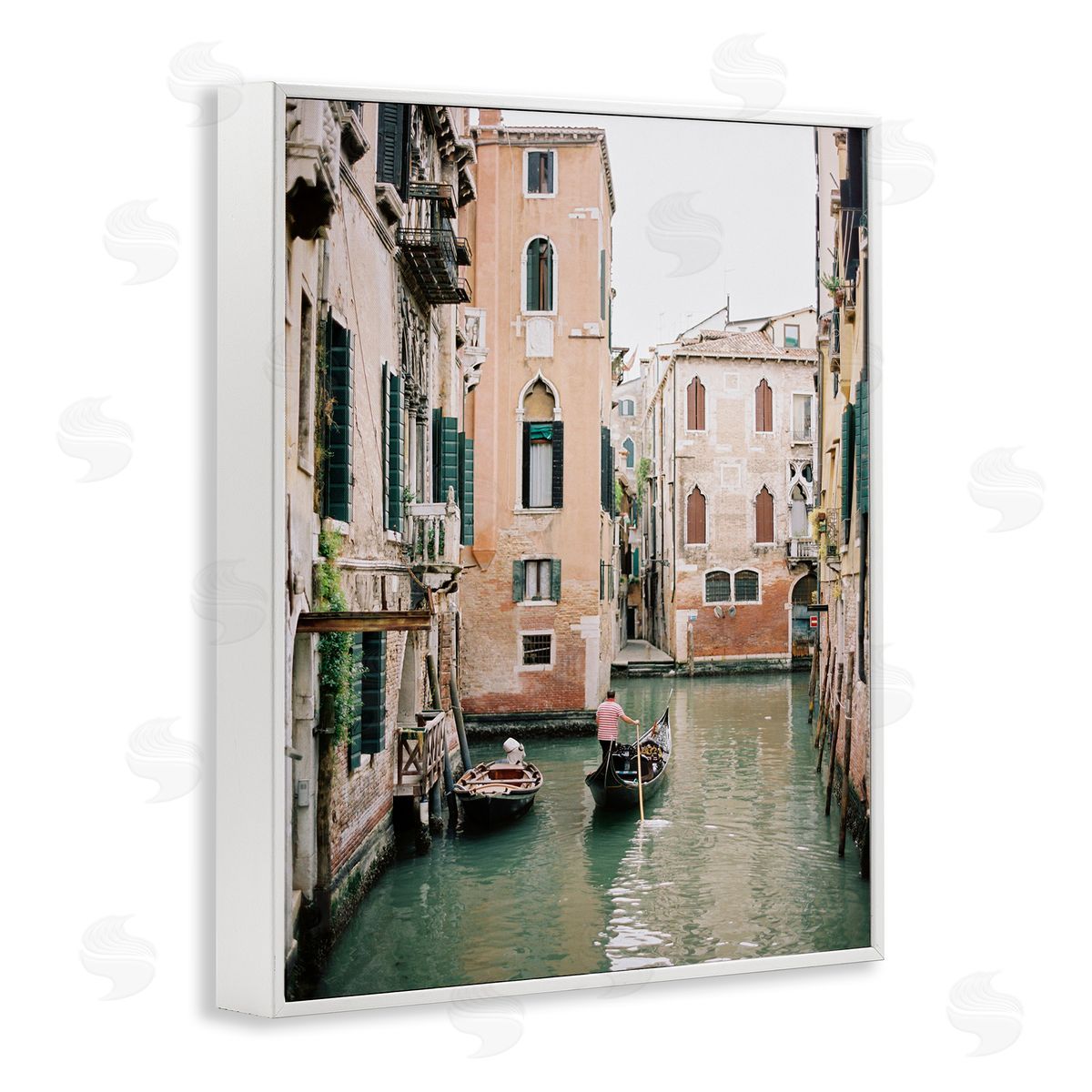 Canal Gondolas Scene White Frame Print Wall Art, Home Decor by Justine Milton