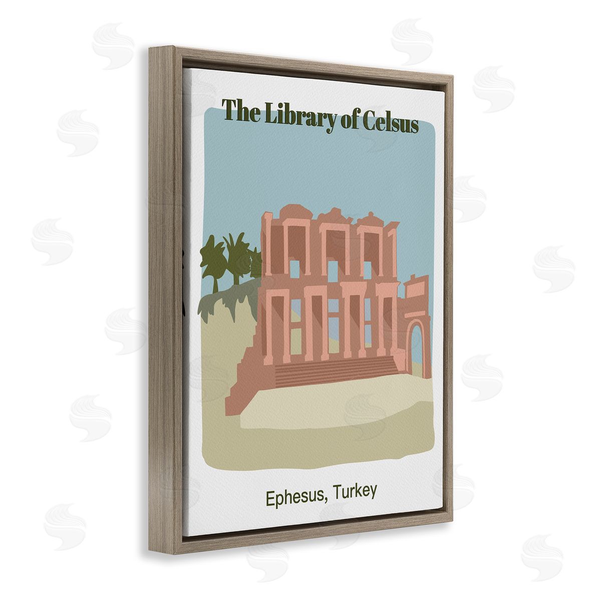 Library Of Celcus Architecture Brown Floating Frame Canvas Wall Art, Home Decor by Regina Moore