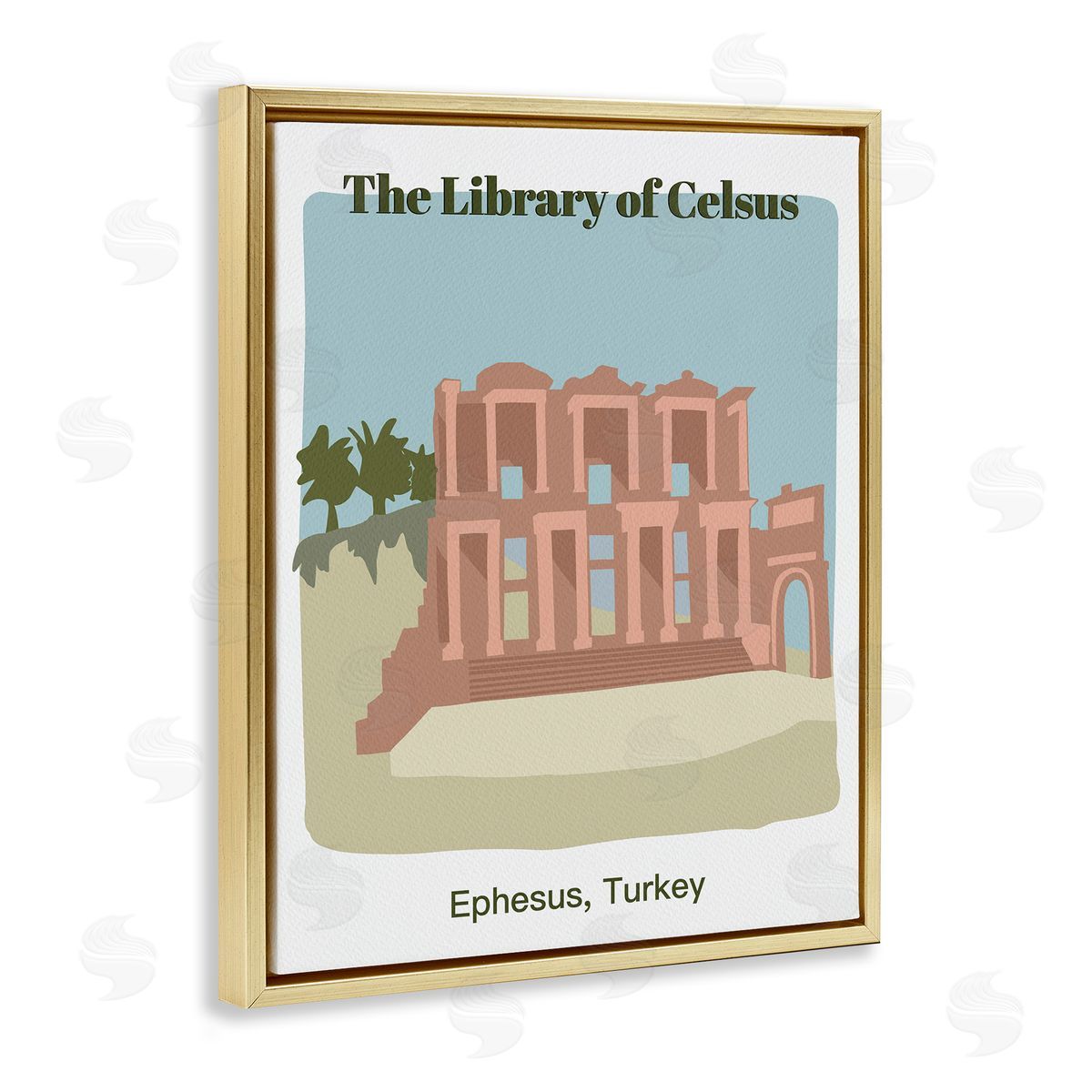 Library Of Celcus Architecture Gold Floating Frame Canvas Wall Art, Home Decor by Regina Moore