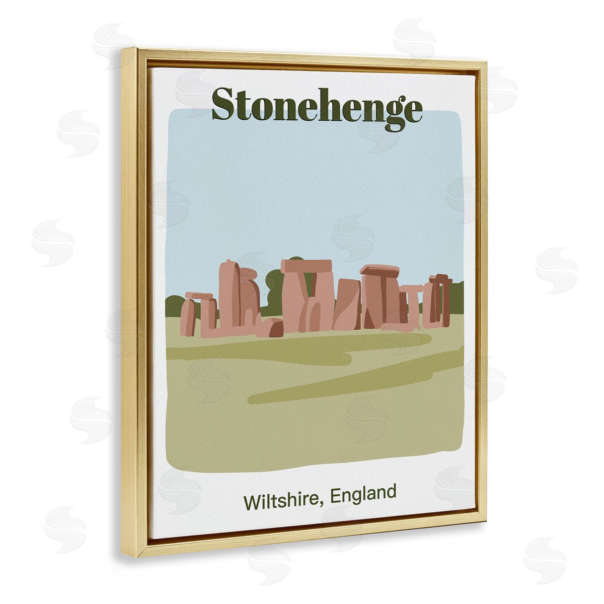 Stonehenge Landmark Architecture Gold Floating Frame Canvas Wall Art, Home Decor by Regina Moore