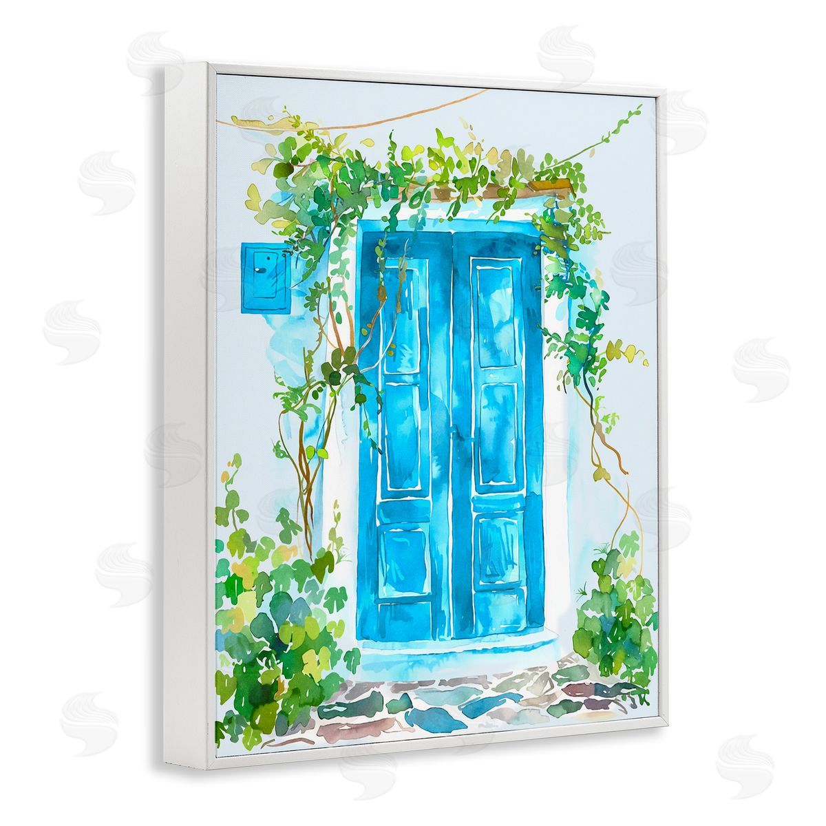 Blue Vine Covered Door White Frame Print Wall Art, Home Decor by Andrea Haase