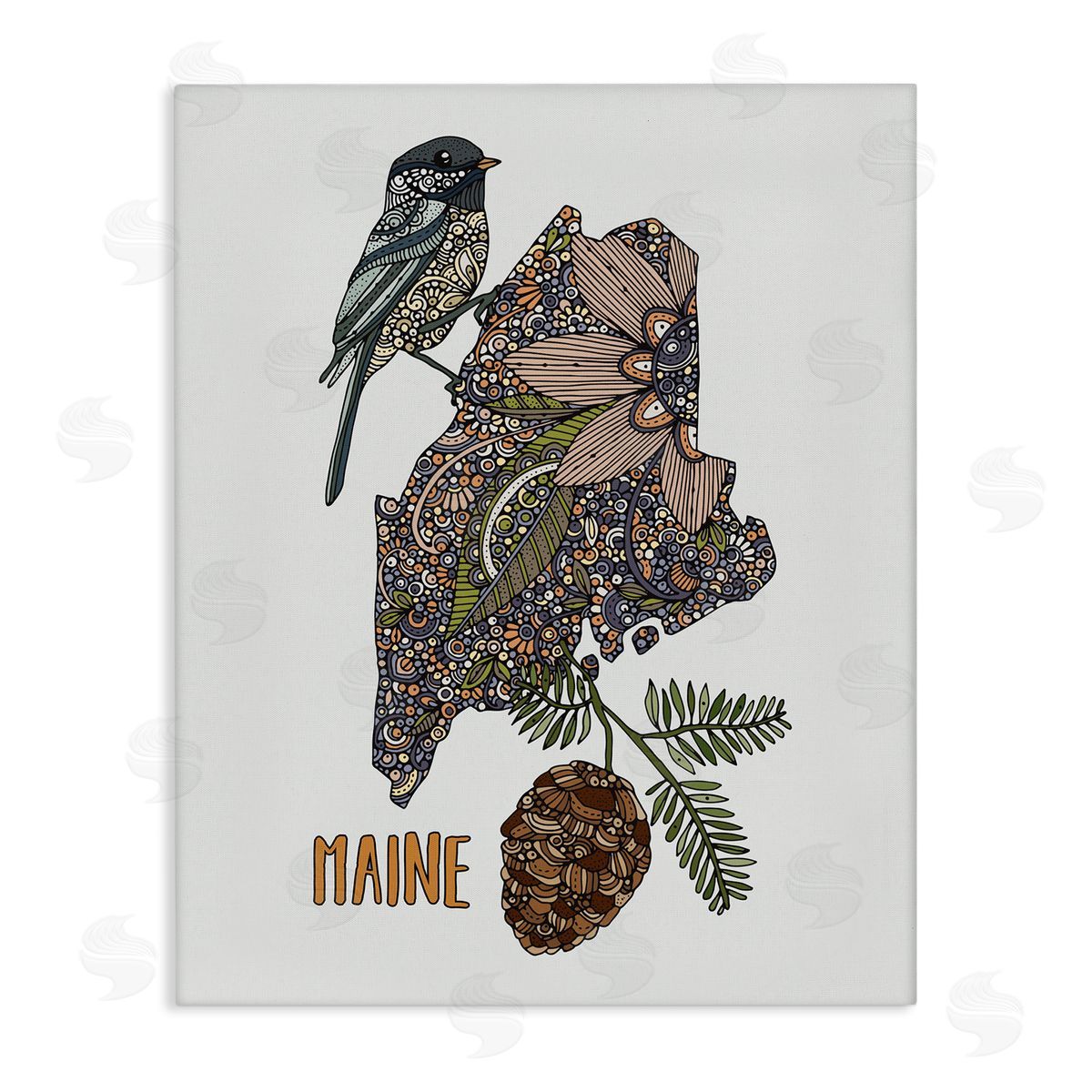 Floral Maine State Canvas Wall Art, Home Decor by Valentina Harper