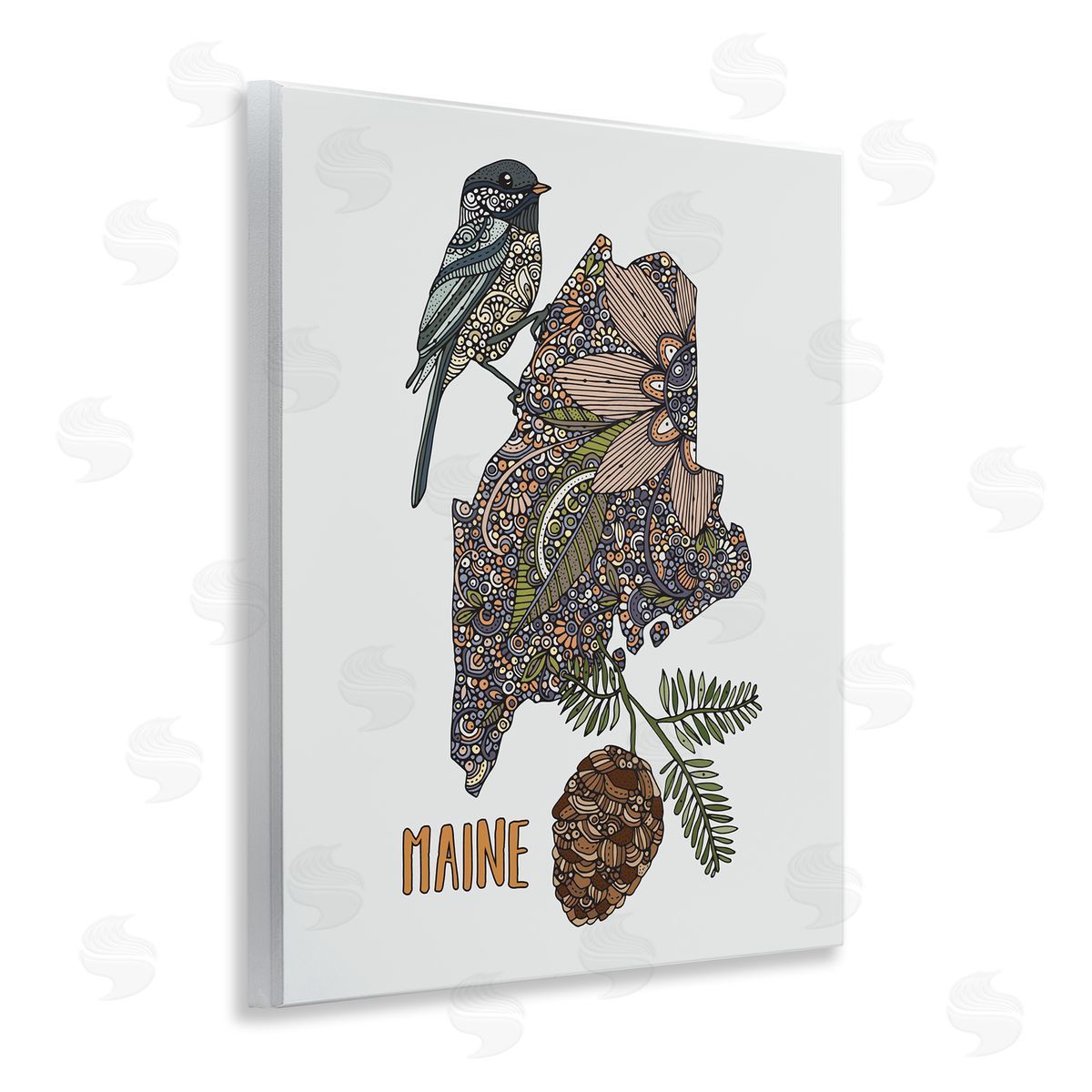 Floral Maine State Wood Plaque Wall Art, Home Decor by Valentina Harper