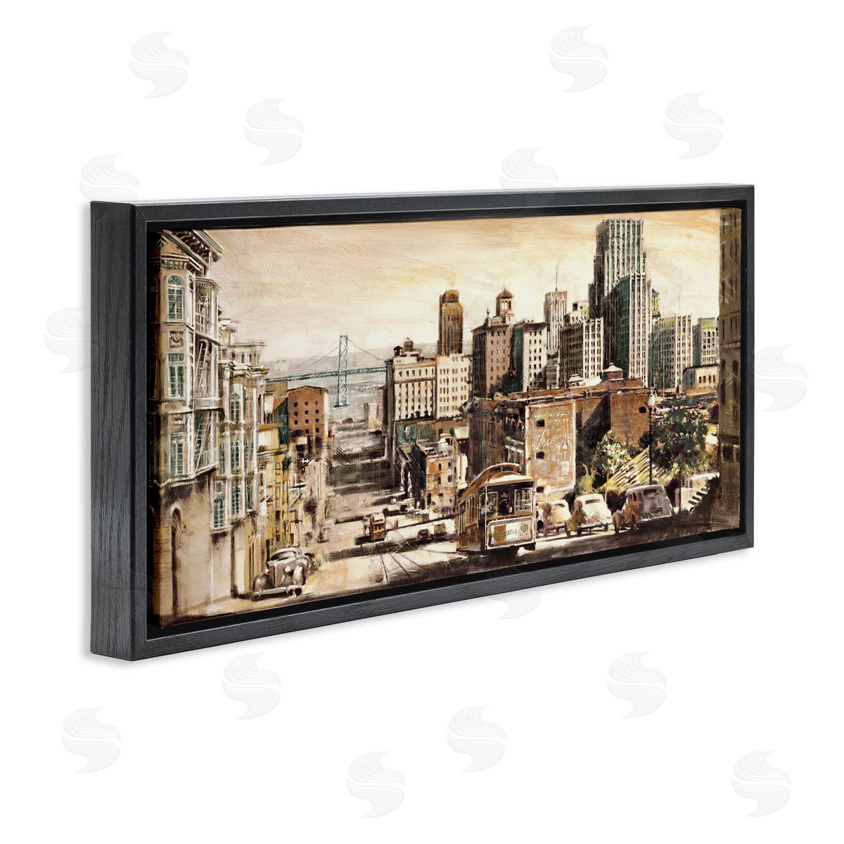 Industrial City Scene Black Floating Frame Canvas Wall Art, Home Decor by Matthew Daniels