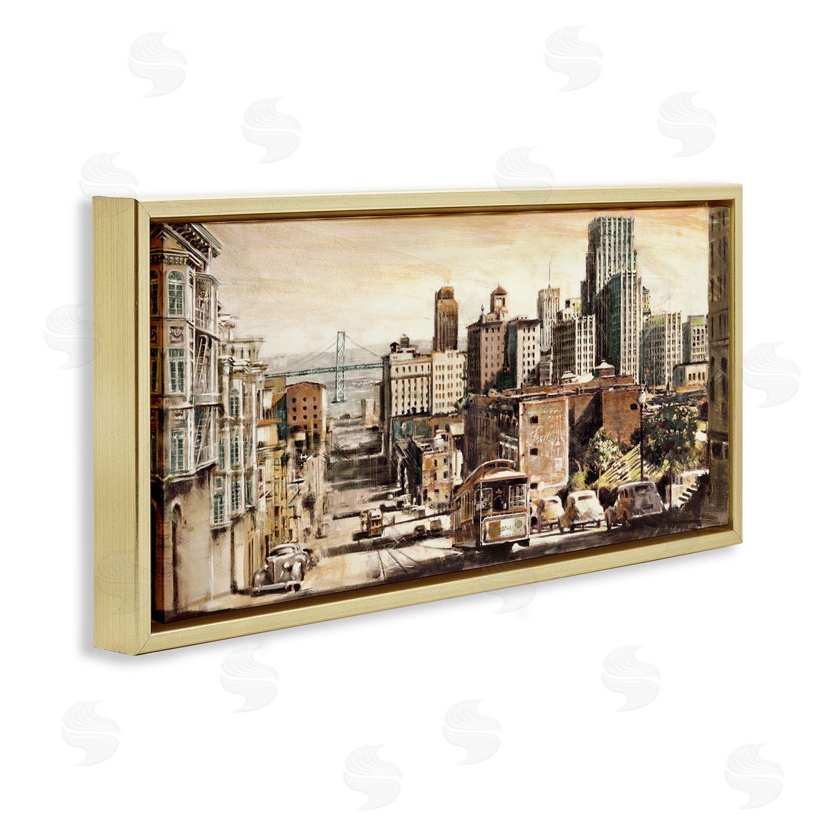 Industrial City Scene Gold Floating Frame Canvas Wall Art, Home Decor by Matthew Daniels