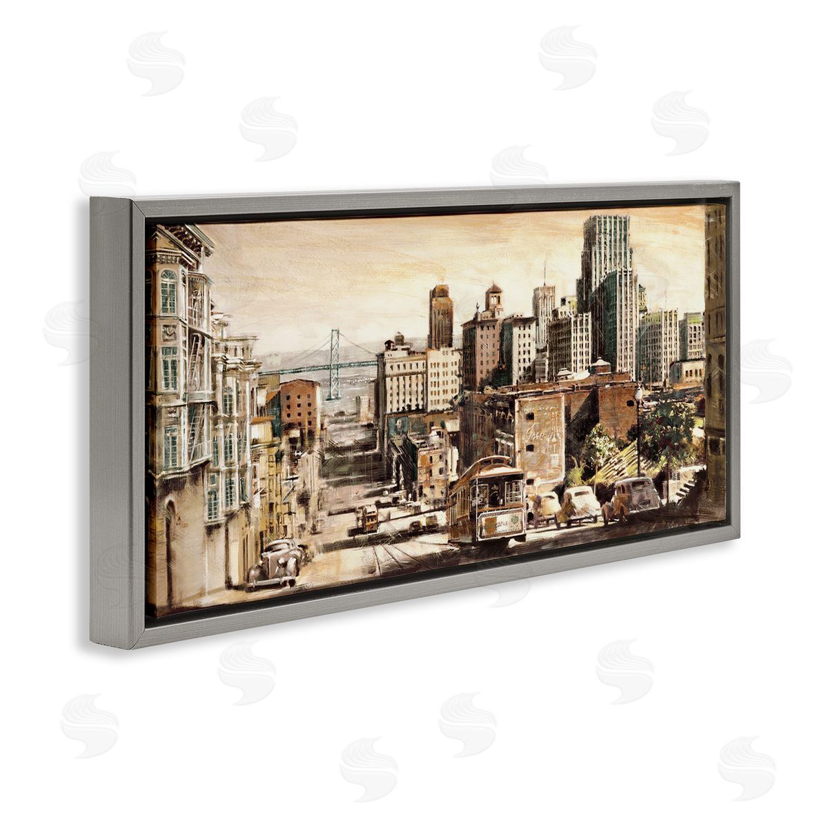 Industrial City Scene Grey Floating Frame Canvas Wall Art, Home Decor by Matthew Daniels