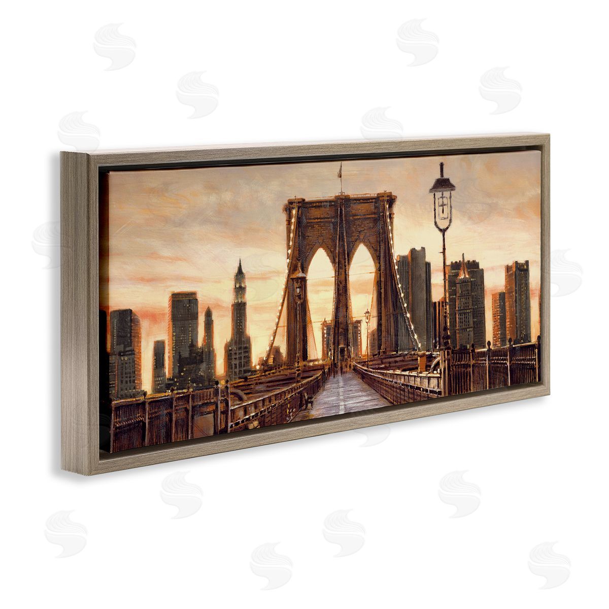 City Bridge View Brown Floating Frame Canvas Wall Art, Home Decor by Matthew Daniels