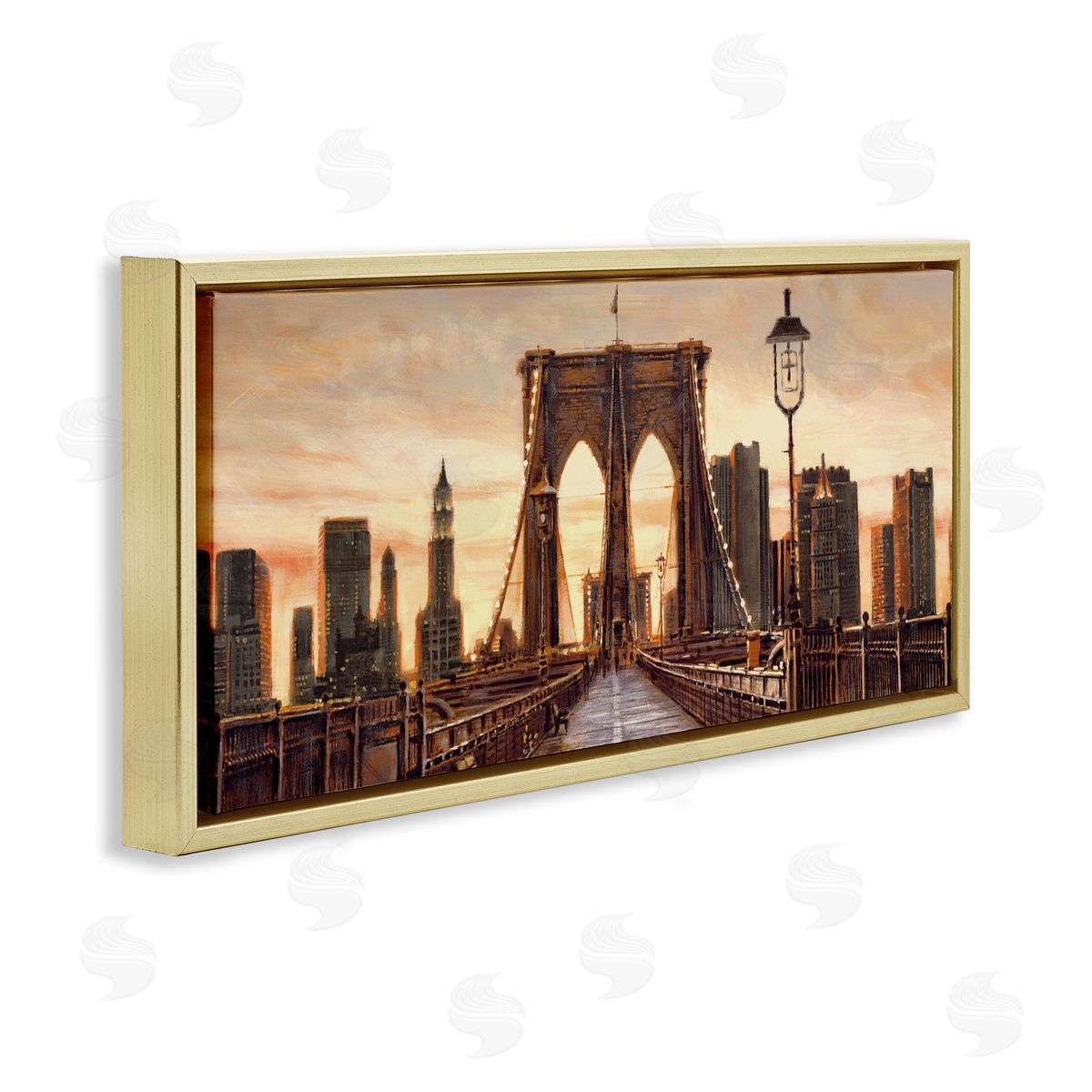 City Bridge View Gold Floating Frame Canvas Wall Art, Home Decor by Matthew Daniels