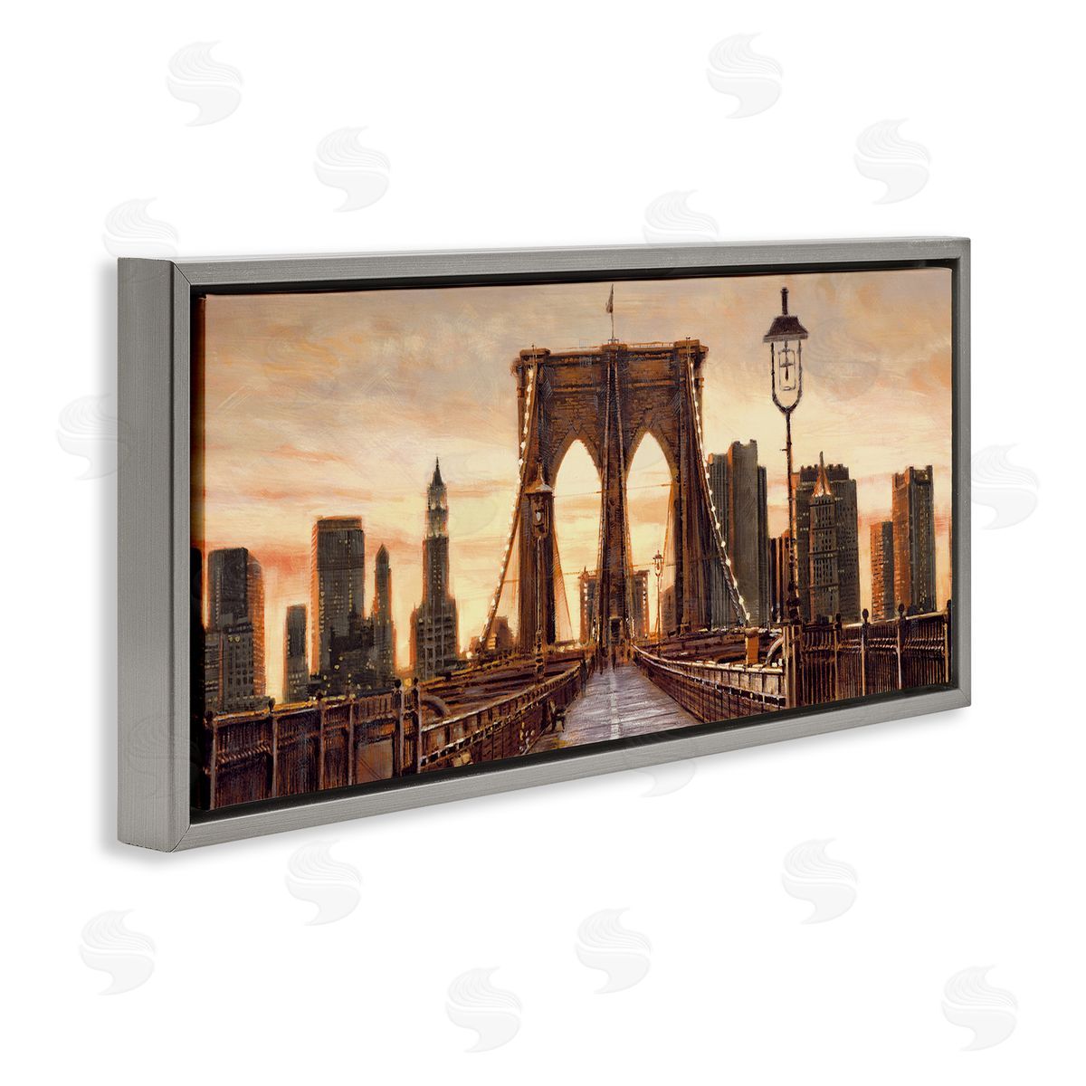 City Bridge View Grey Floating Frame Canvas Wall Art, Home Decor by Matthew Daniels