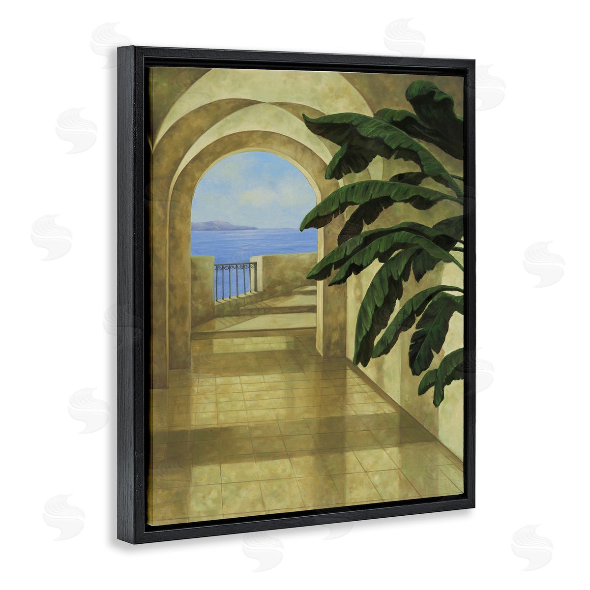 Coastal Villa Palm Black Floating Frame Canvas Wall Art, Home Decor by Samuel Blanco