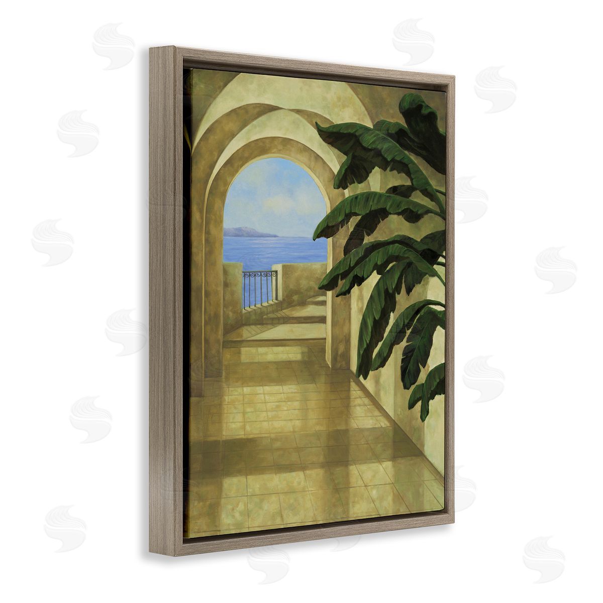 Coastal Villa Palm Brown Floating Frame Canvas Wall Art, Home Decor by Samuel Blanco