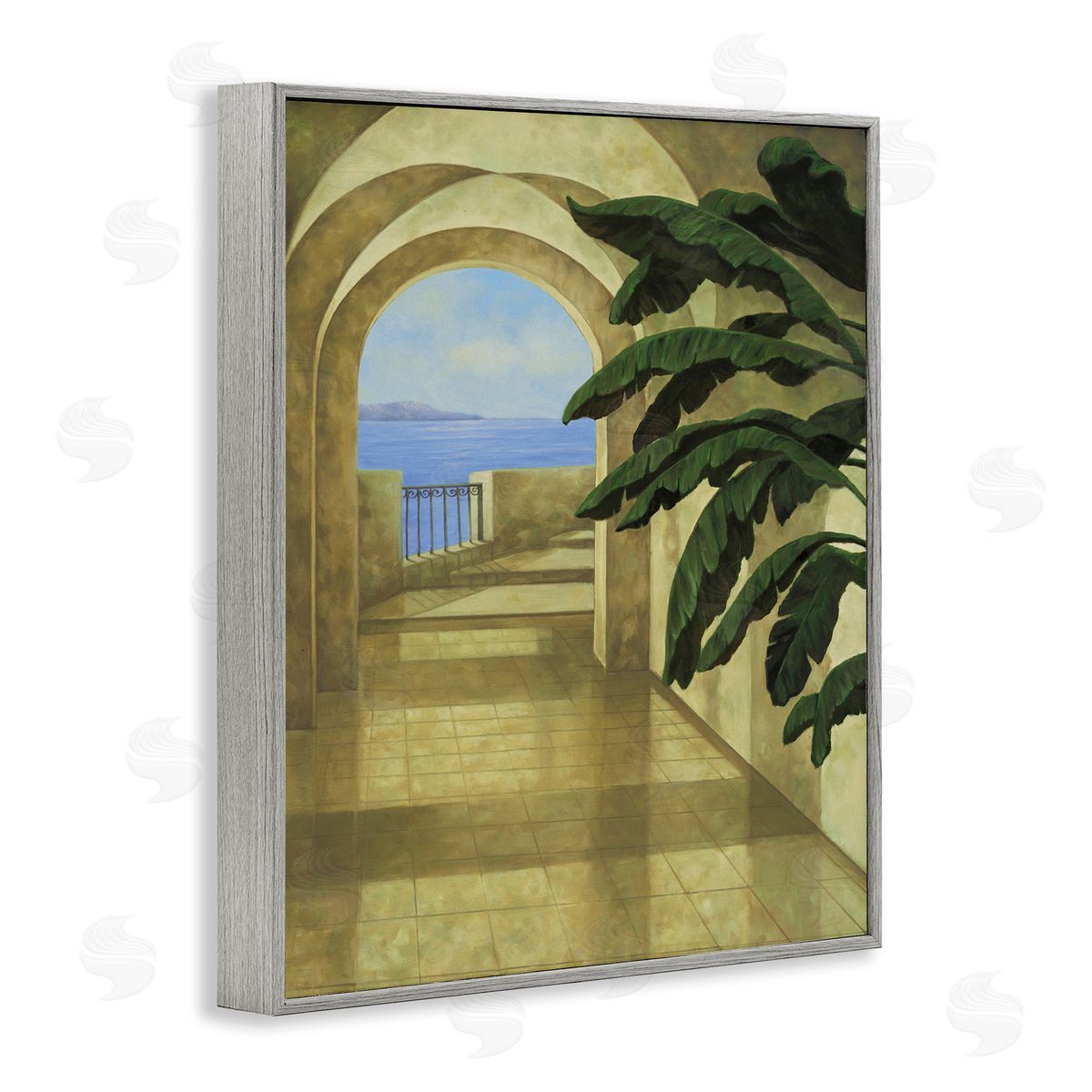 Coastal Villa Palm Grey Frame Print Wall Art, Home Decor by Samuel Blanco