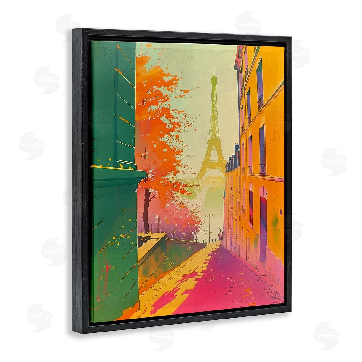 Abstract Paris View Black Floating Frame Canvas Wall Art, Home Decor by Sasha