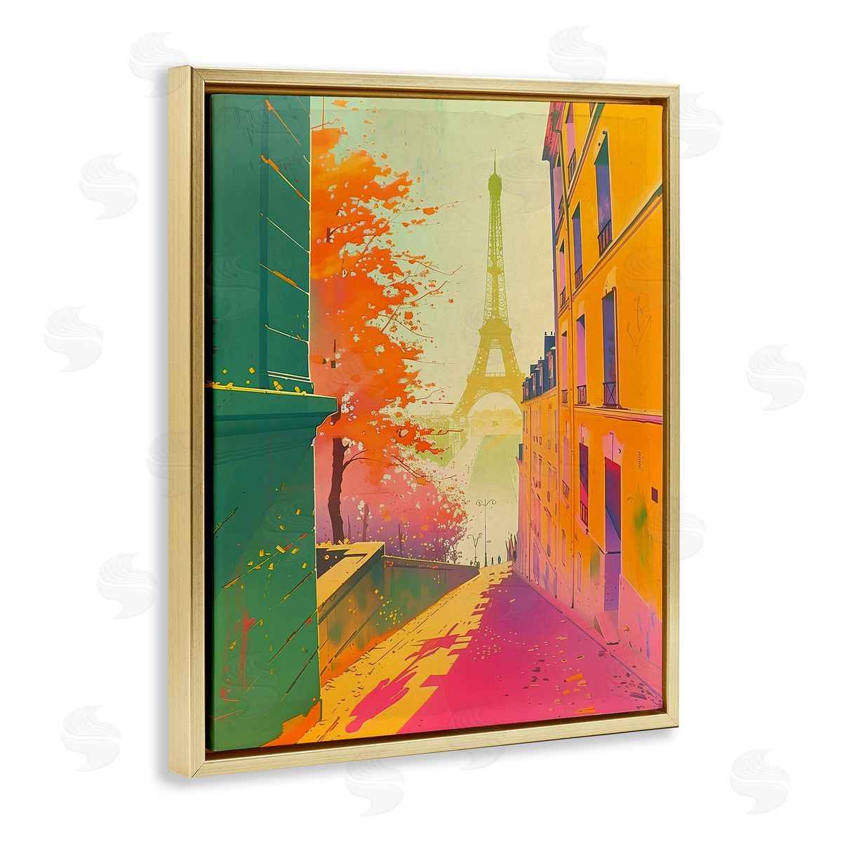 Abstract Paris View Gold Floating Frame Canvas Wall Art, Home Decor by Sasha