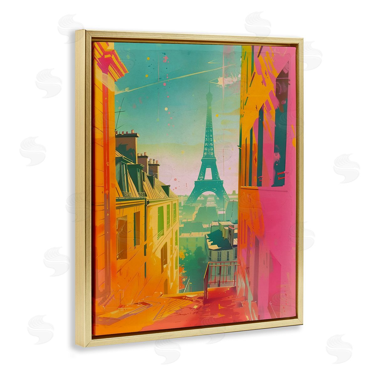 Modern Paris Tower Gold Floating Frame Canvas Wall Art, Home Decor by Sasha