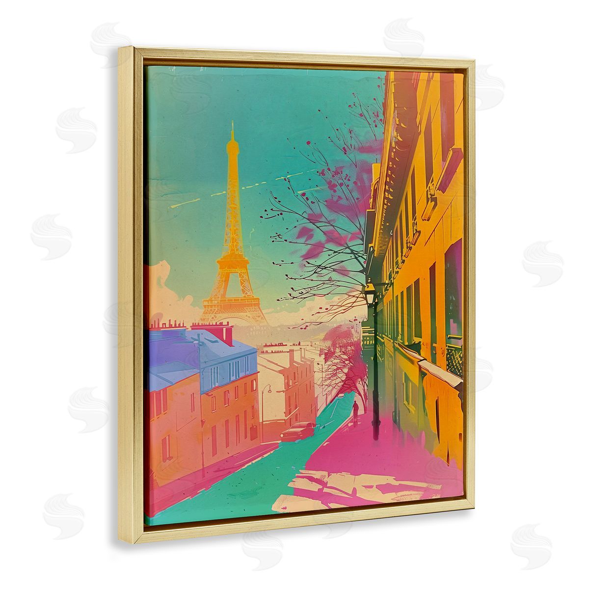 Abstract Paris Tower Gold Floating Frame Canvas Wall Art, Home Decor by Sasha
