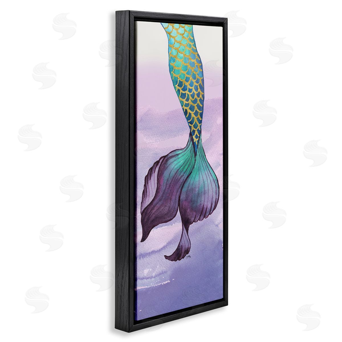 Glam Accent Mermaid Tail Black Floating Frame Canvas Wall Art, Home Decor by Elizabeth Medley